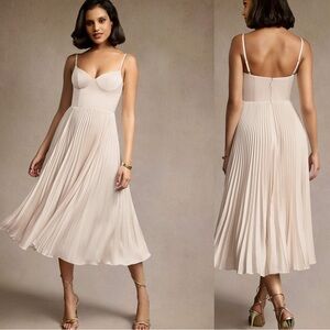 Azazie Atelier EMMA CREAM PLEATED MIDI DRESS